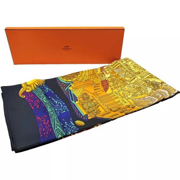 Authentic HERMES Carre90 Atlantis Scarf Black Silk #36636116 - Picture 1 of 9